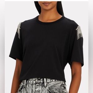 NWT Veronica Beard “Rumia” black tee w/ bling fringe